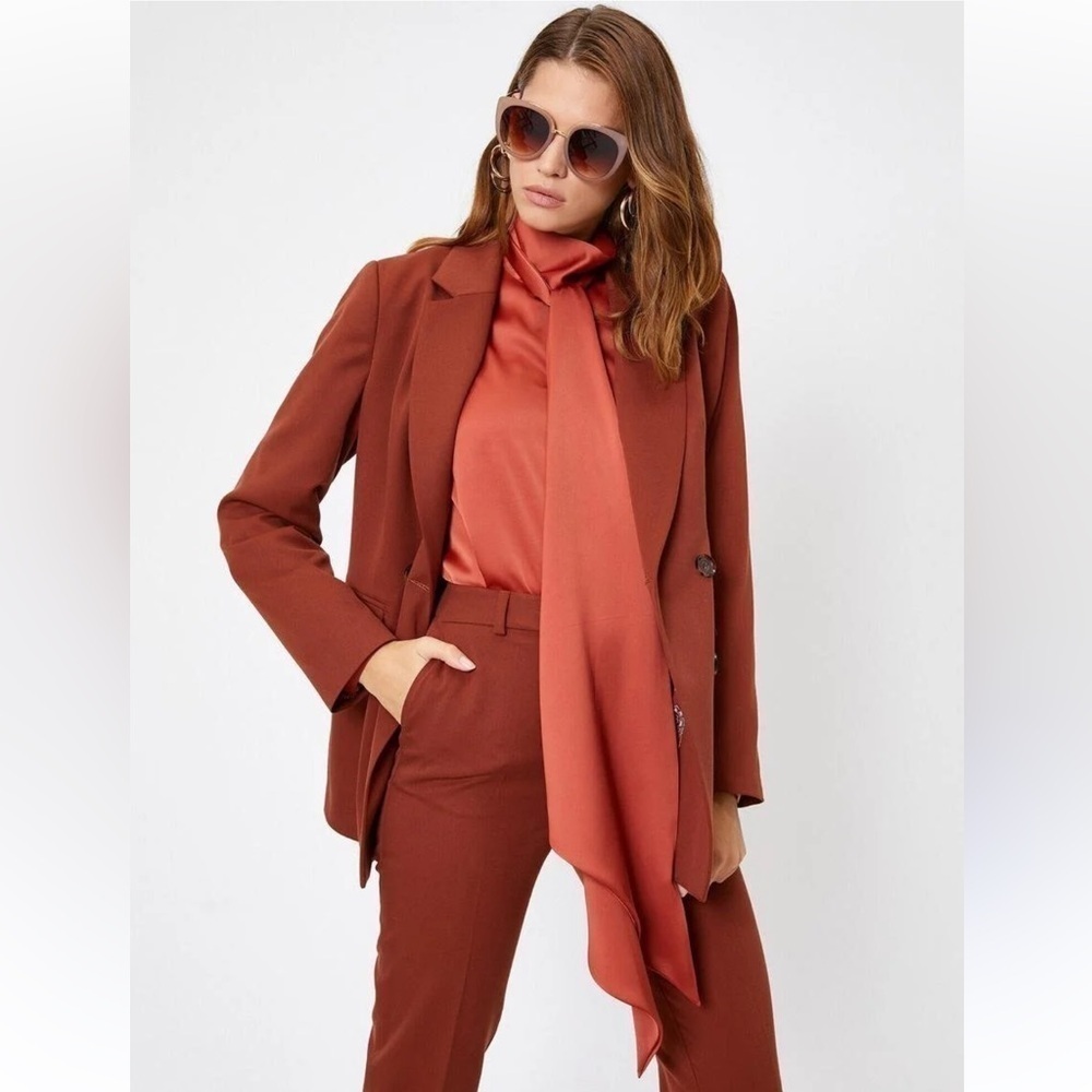 [34] KOTON Women’s Burnt Sienna Red Structured Blazer Button Closure